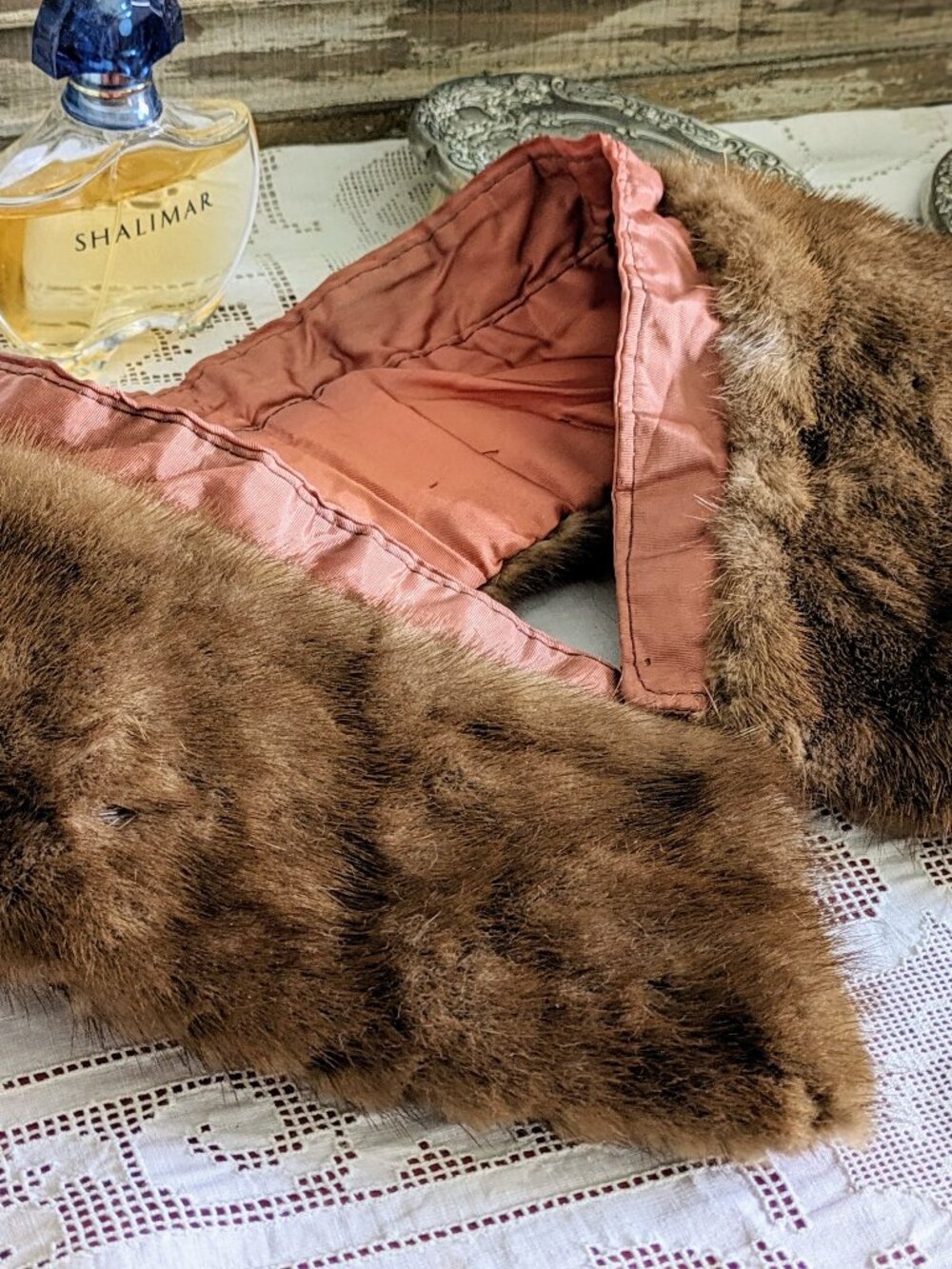 Vintage Genuine Fox Fur Collar Satin Lined 1950's-60's
